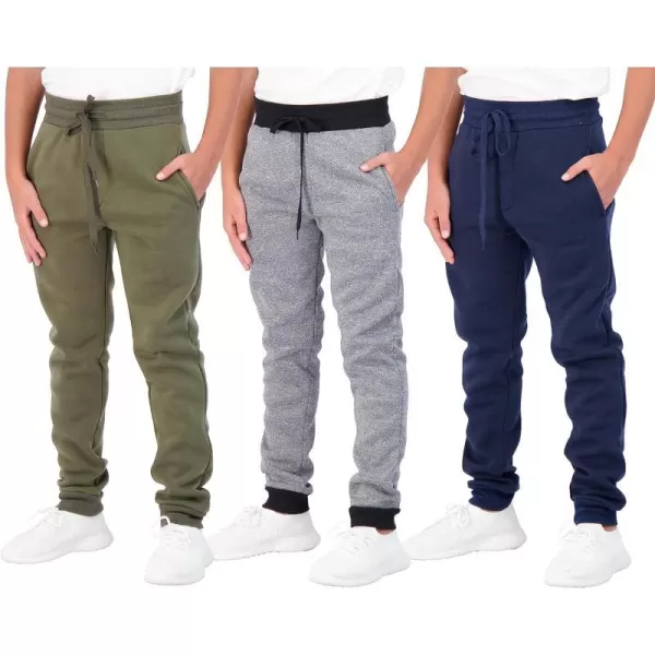 Real Essentials 3 Pack Boys Youth Active Athletic Soft Fleece Jogger SweatpantsSet a