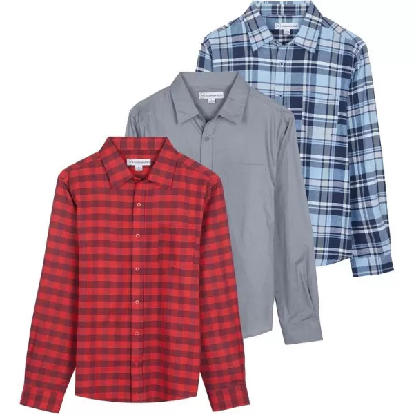 Real Essentials 3 Pack Mens RegularFit Long Sleeve Poplin Button Down Shirt with Pocket Available in Big amp TallStandard Set 5