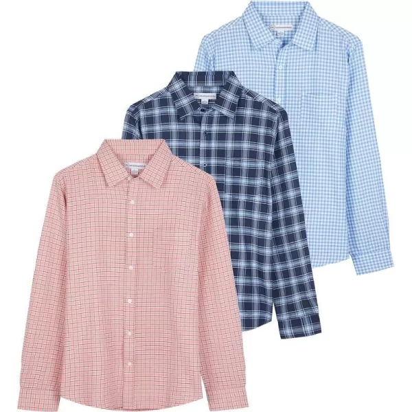 Real Essentials 3 Pack Mens RegularFit Long Sleeve Poplin Button Down Shirt with Pocket Available in Big amp TallStandard Set 6