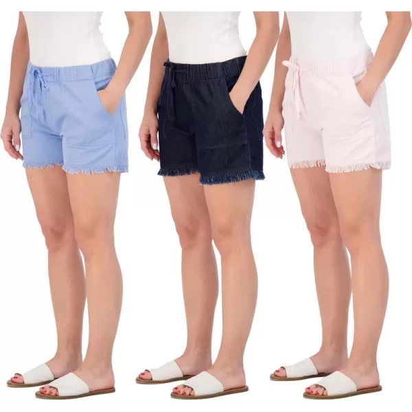 Real Essentials 3 Pack Womens Denim Cutoff Casual Khaki 35 Inseam Shorts  Drawstring Available in Plus SizePlusSize Set 1