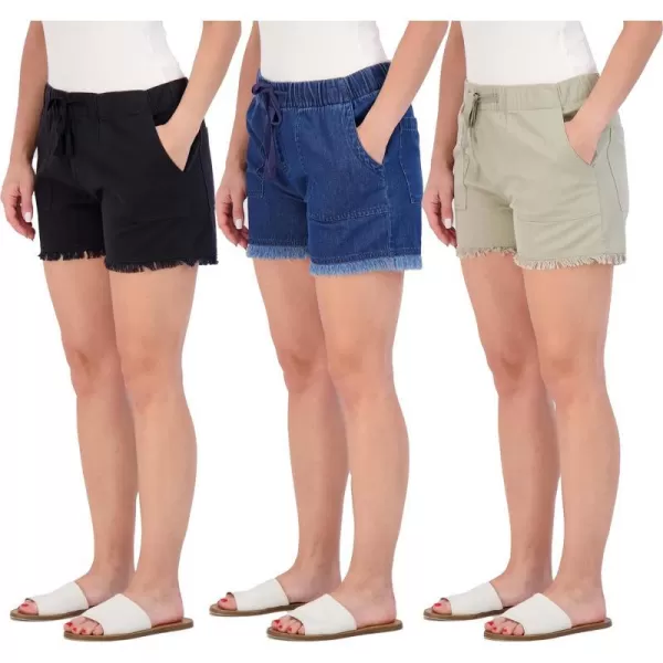 Real Essentials 3 Pack Womens Denim Cutoff Casual Khaki 35 Inseam Shorts  Drawstring Available in Plus SizePlusSize Set 4