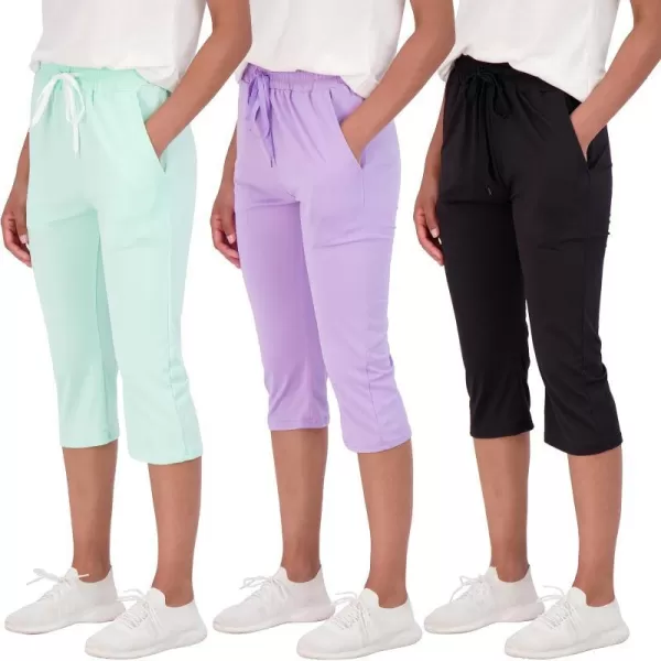 Real Essentials 3Pack Womens Capri Open Bottom Soft Sweatpants with Drawstring Available in Plus SizeStandard Set 5