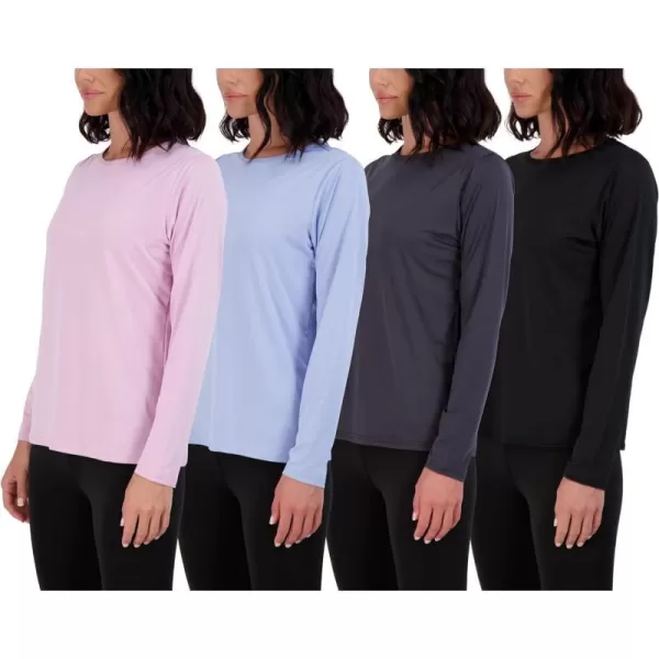 Real Essentials 4 Pack Womens DryFit Tech Stretch LongSleeve Athletic Workout TShirt Available in Plus SizeRegular Size Set 3