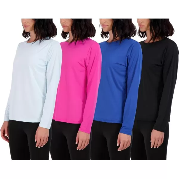 Real Essentials 4 Pack Womens DryFit Tech Stretch LongSleeve Athletic Workout TShirt Available in Plus SizeRegular Size Set 4