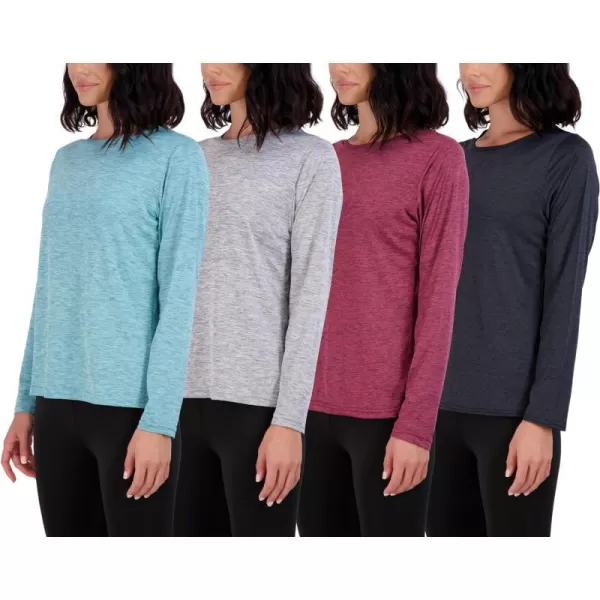 Real Essentials 4 Pack Womens DryFit Tech Stretch LongSleeve Athletic Workout TShirt Available in Plus SizeRegular Size Set 7