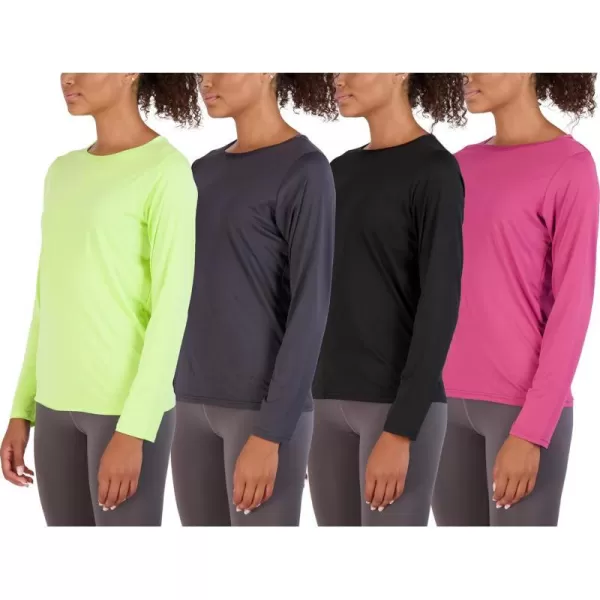 Real Essentials 4 Pack Womens DryFit Tech Stretch LongSleeve Athletic Workout TShirt Available in Plus SizeRegular Size Set 9