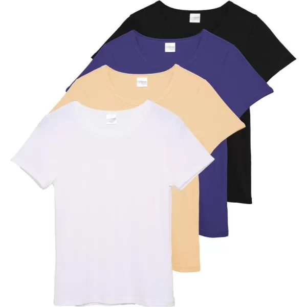 Real Essentials 4 Pack Womens Ribbed Knit Short Sleeve Crew Neck TShirt Available in PlusSet 7