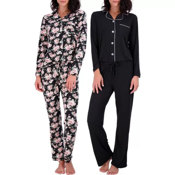 Real Essentials 4 Piece Womens Long amp Short Sleeve Button Down Pajama Set  Ultra Soft Available In Plus SizeLong Sleeve Long Sleeve  Set 5