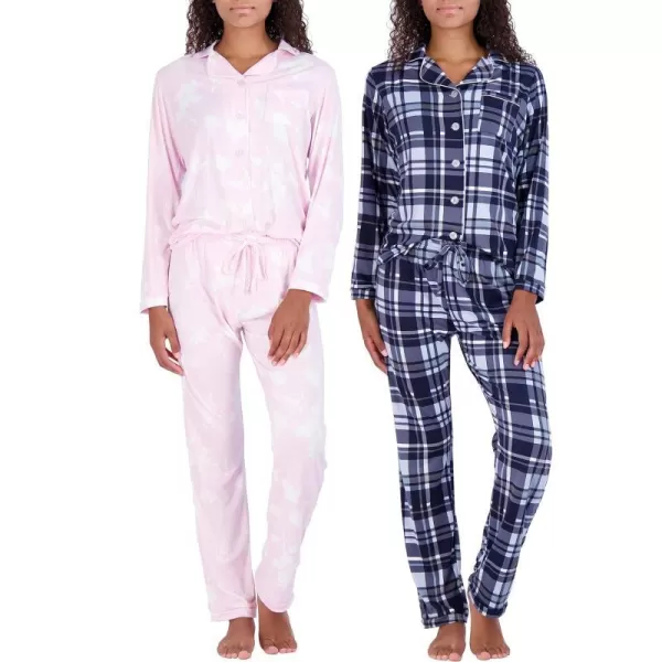 Real Essentials 4 Piece Womens Long amp Short Sleeve Button Down Pajama Set  Ultra Soft Available In Plus SizeLong Sleeve Long Sleeve  Set 8