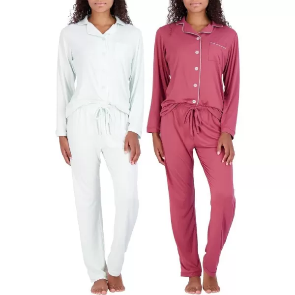 Real Essentials 4 Piece Womens Long amp Short Sleeve Button Down Pajama Set  Ultra Soft Available In Plus SizeLong Sleeve Long Sleeve  Set 9