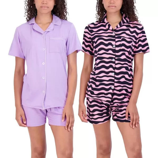 Real Essentials 4 Piece Womens Long amp Short Sleeve Button Down Pajama Set  Ultra Soft Available In Plus SizeShort Sleeve Short Sleeve  Set 1