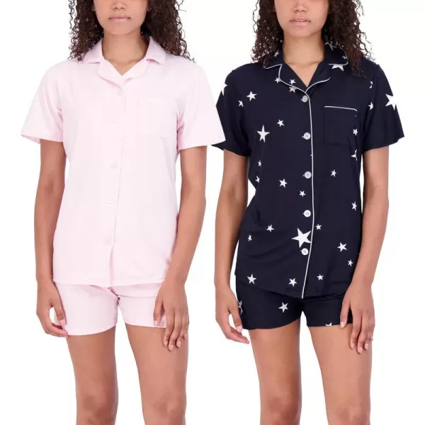 Real Essentials 4 Piece Womens Long amp Short Sleeve Button Down Pajama Set  Ultra Soft Available In Plus SizeShort Sleeve Short Sleeve  Set 4