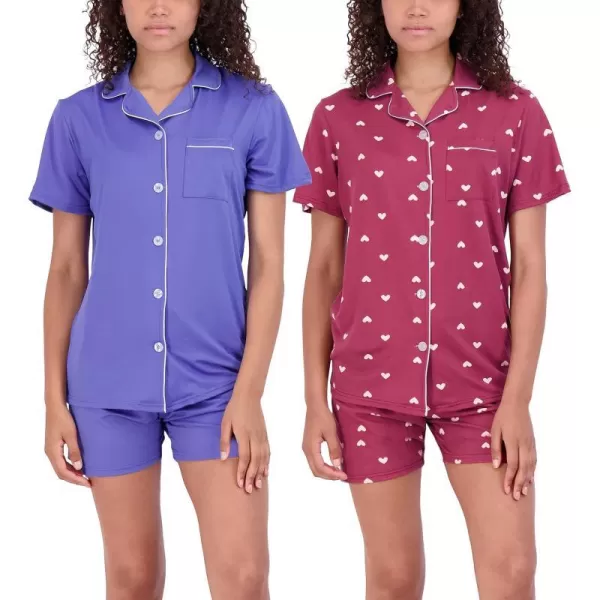 Real Essentials 4 Piece Womens Long amp Short Sleeve Button Down Pajama Set  Ultra Soft Available In Plus SizeShort Sleeve Short Sleeve  Set 5