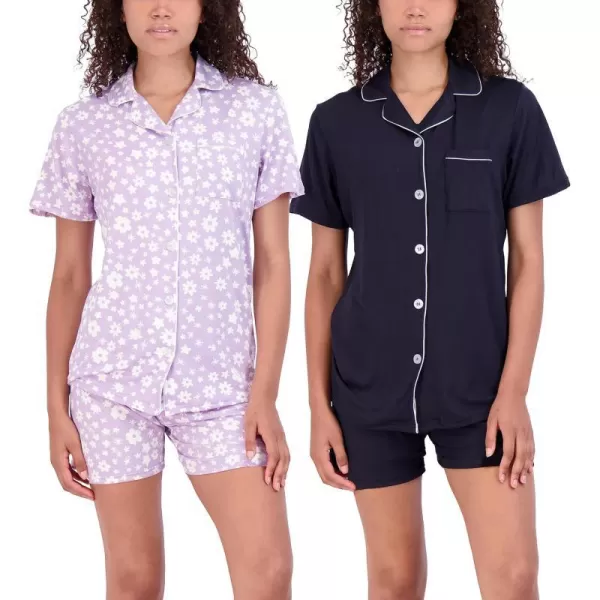 Real Essentials 4 Piece Womens Long amp Short Sleeve Button Down Pajama Set  Ultra Soft Available In Plus SizeShort Sleeve Short Sleeve  Set 7