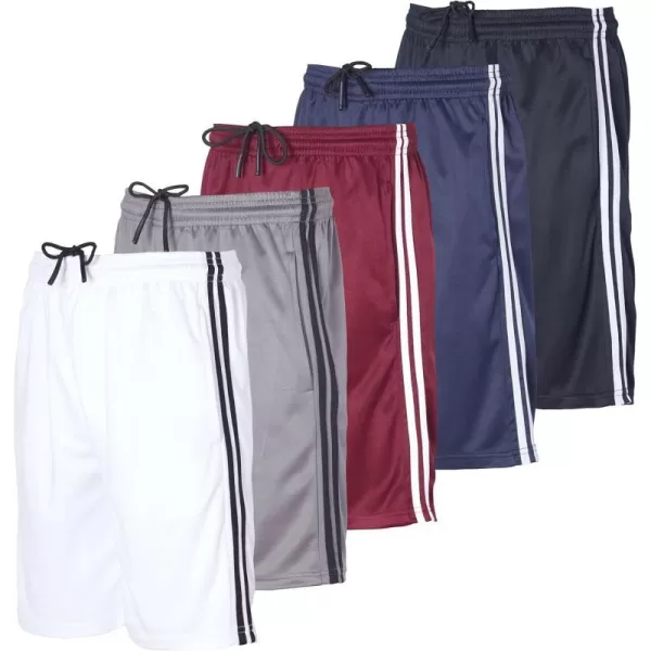 Real Essentials 5 Pack Boys Athletic Basketball Shorts with Pockets  Youth Activewear Ages 418Set 1