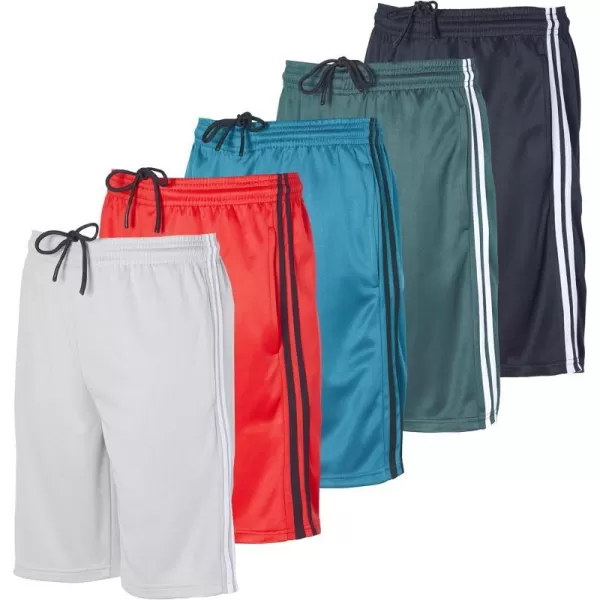 Real Essentials 5 Pack Boys Athletic Basketball Shorts with Pockets  Youth Activewear Ages 418Set 2