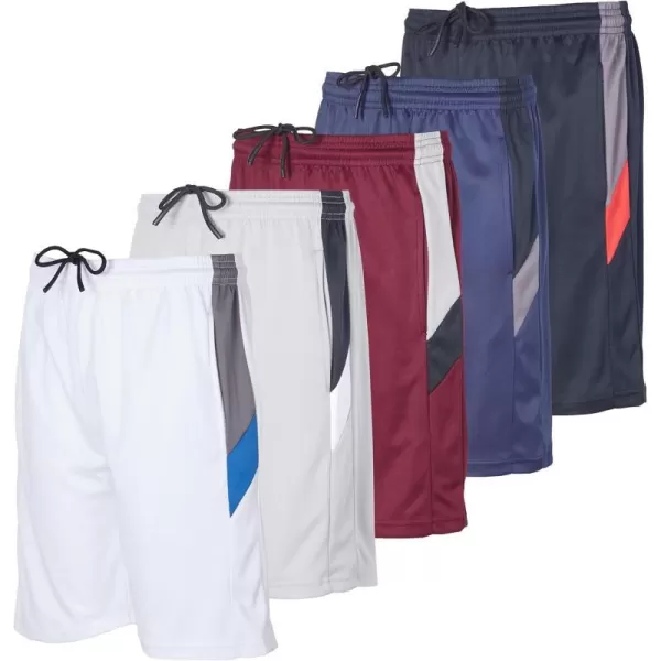 Real Essentials 5 Pack Boys Athletic Basketball Shorts with Pockets  Youth Activewear Ages 418Set 3