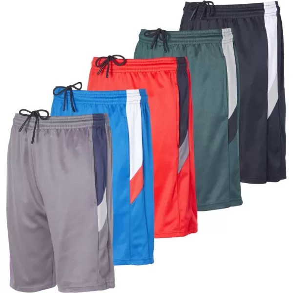 Real Essentials 5 Pack Boys Athletic Basketball Shorts with Pockets  Youth Activewear Ages 418Set 4