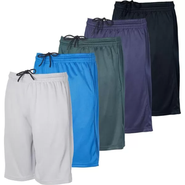 Real Essentials 5 Pack Boys Athletic Basketball Shorts with Pockets  Youth Activewear Ages 418Set 8