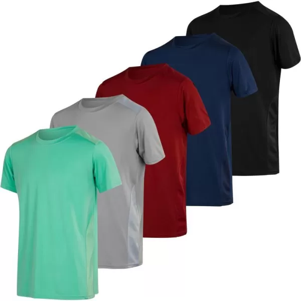 Real Essentials 5 Pack Youth DryFit Moisture Wicking Active Athletic Performance ShortSleeve TShirt Boys  GirlsSet N