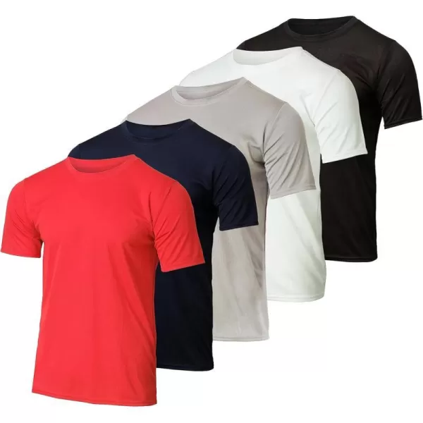 Real Essentials 5 Pack Youth Mesh Moisture Wicking Active Athletic Performance ShortSleeve TShirt Boys amp GirlsSet E