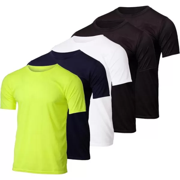 Real Essentials 5 Pack Youth Mesh Moisture Wicking Active Athletic Performance ShortSleeve TShirt Boys amp GirlsSet F