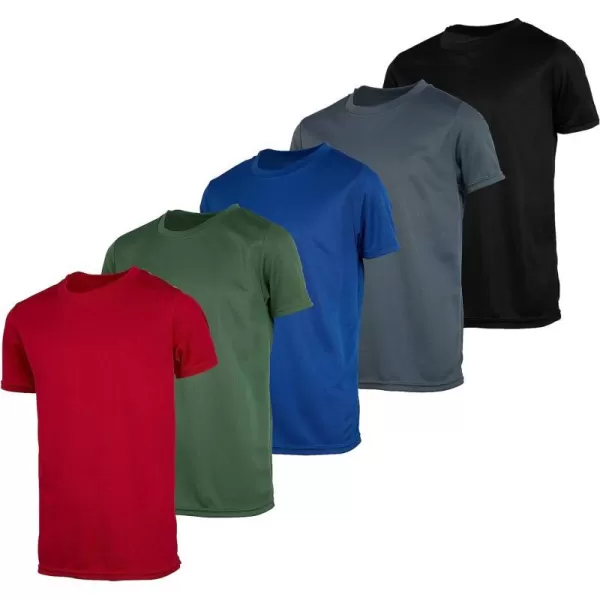 Real Essentials 5 Pack Youth Mesh Moisture Wicking Active Athletic Performance ShortSleeve TShirt Boys amp GirlsSet K