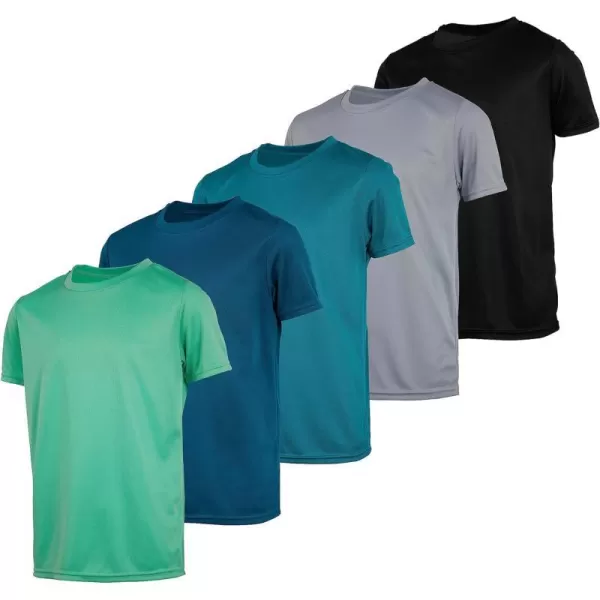 Real Essentials 5 Pack Youth Mesh Moisture Wicking Active Athletic Performance ShortSleeve TShirt Boys amp GirlsSet L