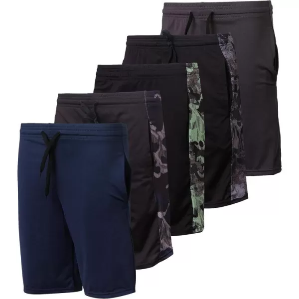 Real Essentials 5Pack Youth DryFit Active Athletic Basketball Gym Shorts with Pockets Boys amp GirlsSet H