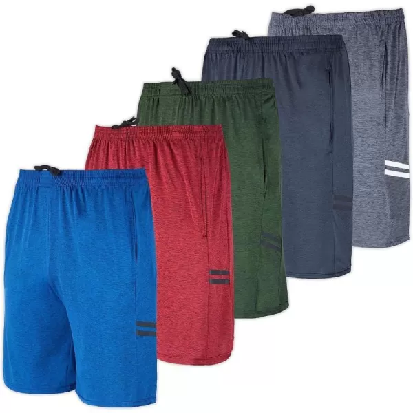 Real Essentials 5Pack Youth DryFit Active Athletic Basketball Gym Shorts with Pockets Boys amp GirlsSet I