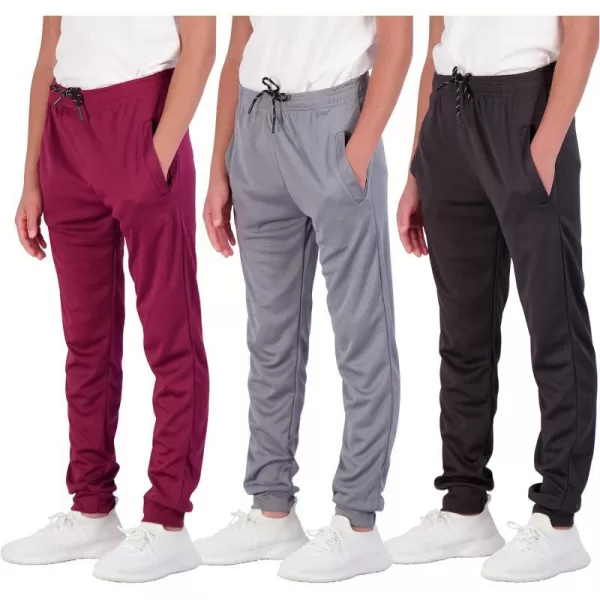 Real Essentials 3 Pack Boys Mesh Active Athletic Casual Jogger Sweatpants with PocketsSet 2