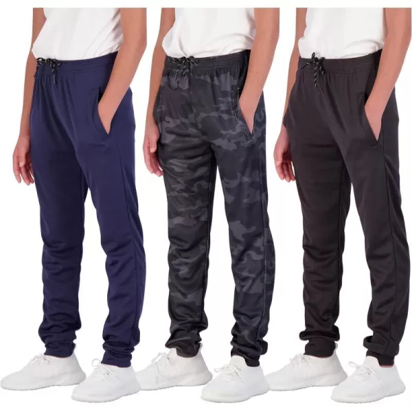 Real Essentials 3 Pack Boys Mesh Active Athletic Casual Jogger Sweatpants with PocketsSet 3