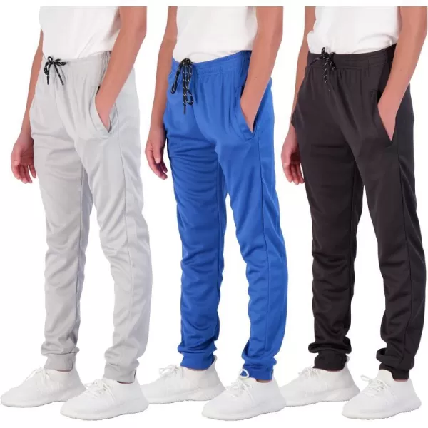 Real Essentials 3 Pack Boys Mesh Active Athletic Casual Jogger Sweatpants with PocketsSet 4