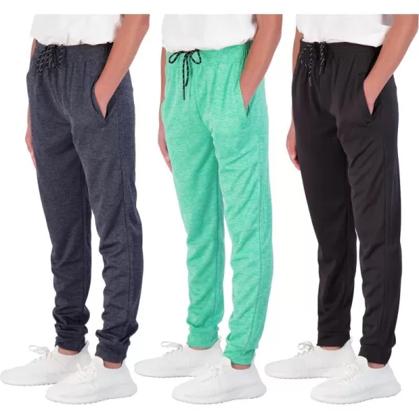 Real Essentials 3 Pack Boys Mesh Active Athletic Casual Jogger Sweatpants with PocketsSet 8