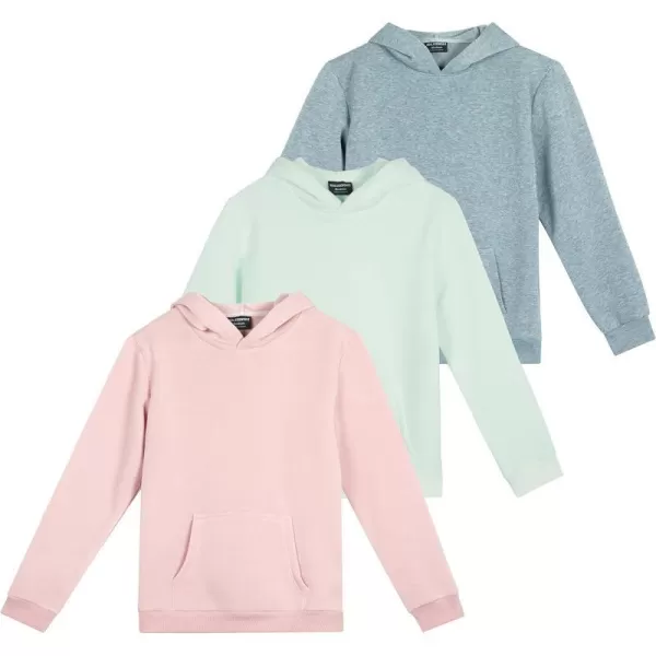 Real Essentials 3 Pack Girls Soft Brushed Fleece Pullover Hoodie Sweatshirt With Kangaroo Pocket Ages 716Set 1