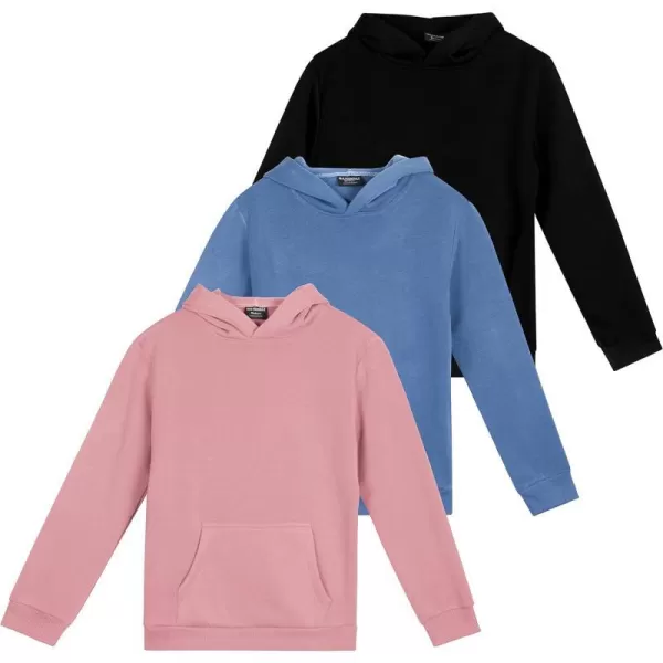 Real Essentials 3 Pack Girls Soft Brushed Fleece Pullover Hoodie Sweatshirt With Kangaroo Pocket Ages 716Set 7