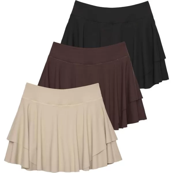 Real Essentials 3 Pack Womens 14 Layered Ruffle Flowy Tennis Golf Skorts Pockets Pleated Mini Skirt Athletic Liner ShortsSet 8