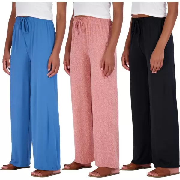 Real Essentials 3 Pack Womens Wide Leg Palazzo Lounge Pants Drawstring  Loose Casual Pajama Pants Available In PlusPlus Size Set 1