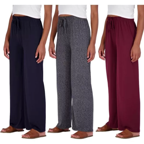 Real Essentials 3 Pack Womens Wide Leg Palazzo Lounge Pants Drawstring  Loose Casual Pajama Pants Available In PlusPlus Size Set 2