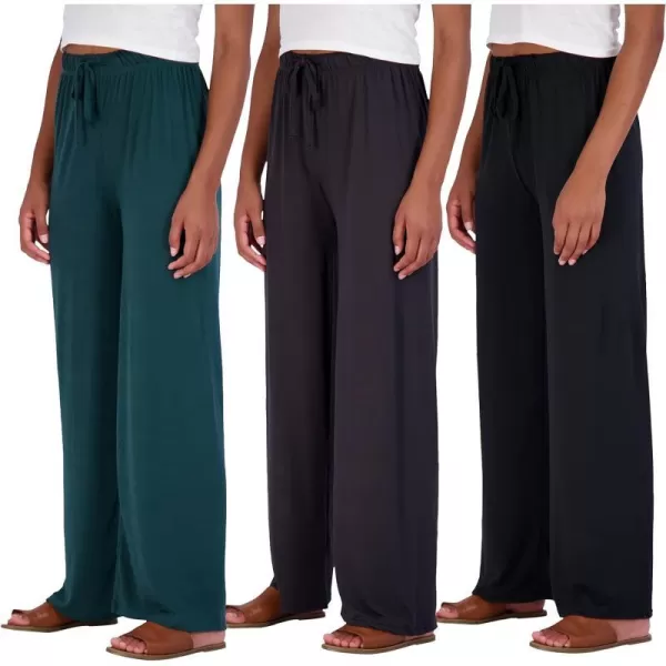 Real Essentials 3 Pack Womens Wide Leg Palazzo Lounge Pants Drawstring  Loose Casual Pajama Pants Available In PlusPlus Size Set 3