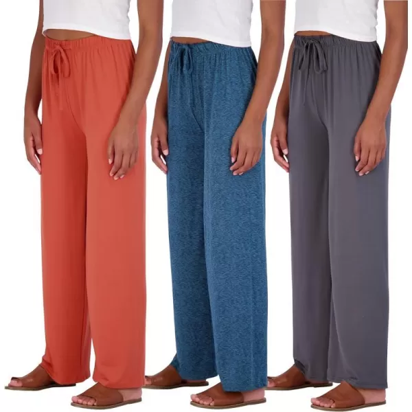 Real Essentials 3 Pack Womens Wide Leg Palazzo Lounge Pants Drawstring  Loose Casual Pajama Pants Available In PlusPlus Size Set 4