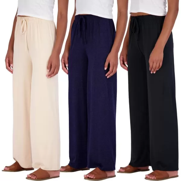 Real Essentials 3 Pack Womens Wide Leg Palazzo Lounge Pants Drawstring  Loose Casual Pajama Pants Available In PlusPlus Size Set 5