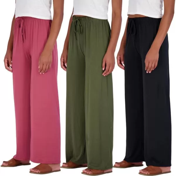 Real Essentials 3 Pack Womens Wide Leg Palazzo Lounge Pants Drawstring  Loose Casual Pajama Pants Available In PlusPlus Size Set 6