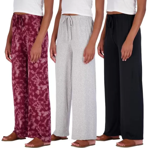 Real Essentials 3 Pack Womens Wide Leg Palazzo Lounge Pants Drawstring  Loose Casual Pajama Pants Available In PlusPlus Size Set 7