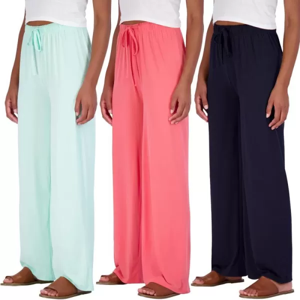 Real Essentials 3 Pack Womens Wide Leg Palazzo Lounge Pants Drawstring  Loose Casual Pajama Pants Available In PlusPlus Size Set 8