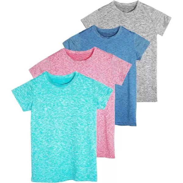 Real Essentials 4 Pack Girls Short Sleeve DryFit Crew Neck Active Athletic Performance TShirtSet 2