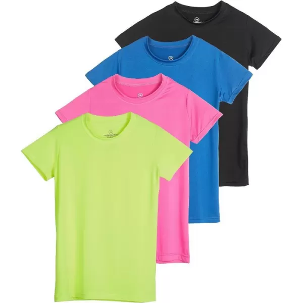 Real Essentials 4 Pack Girls Short Sleeve DryFit Crew Neck Active Athletic Performance TShirtSet 5