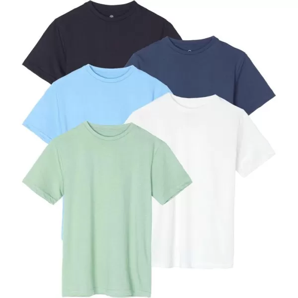 Real Essentials 5 Pack Boys Cotton Short Sleeve Crew Neck TShirts Outdoor Ages 418Set 1