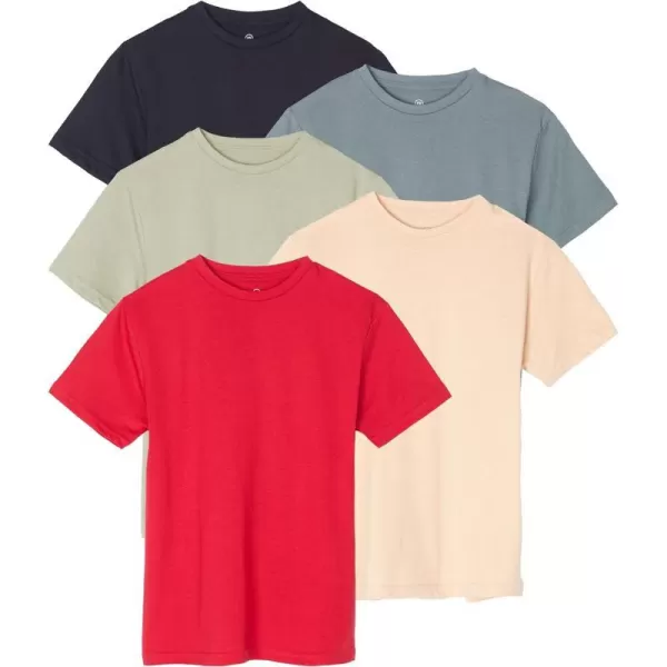 Real Essentials 5 Pack Boys Cotton Short Sleeve Crew Neck TShirts Outdoor Ages 418Set 6