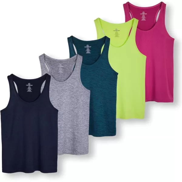 Real Essentials 5Pack Womens Racerback Tank Top DryFit Athletic Performance Yoga Activewear Available in Plus SizeRegular Size Set 12